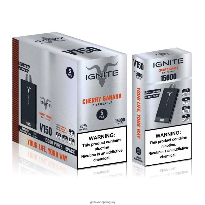plátano cereza IGNITE V150 paquete de 5 bolígrafos vaporizadores - IGNITE pod Paraguay precio N6X8F83