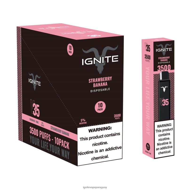 Fresa plátano IGNITE V35 paquete de 10 bolígrafos vaporizadores - pod IGNITE nicotina N6X8F128