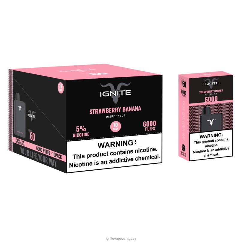 Fresa plátano IGNITE V60 paquete de 10 bolígrafos vaporizadores - IGNITE vape asunción N6X8F27