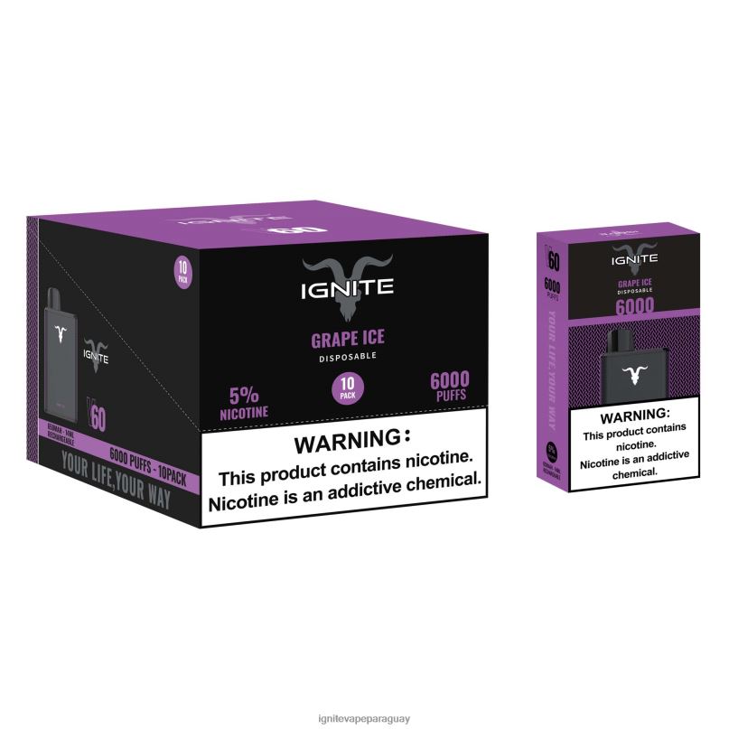 hielo de uva IGNITE V60 paquete de 10 bolígrafos vaporizadores - pod IGNITE nicotina N6X8F18
