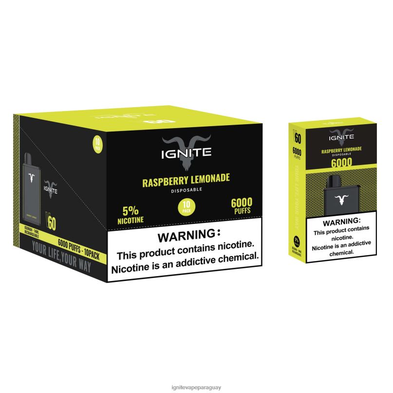 limonada de frambuesa IGNITE V60 paquete de 10 bolígrafos vaporizadores - IGNITE pod Paraguay precio N6X8F23