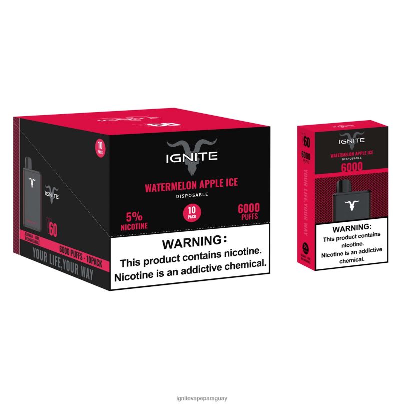 sandía manzana hielo IGNITE V60 paquete de 10 bolígrafos vaporizadores - pod IGNITE nicotina N6X8F28